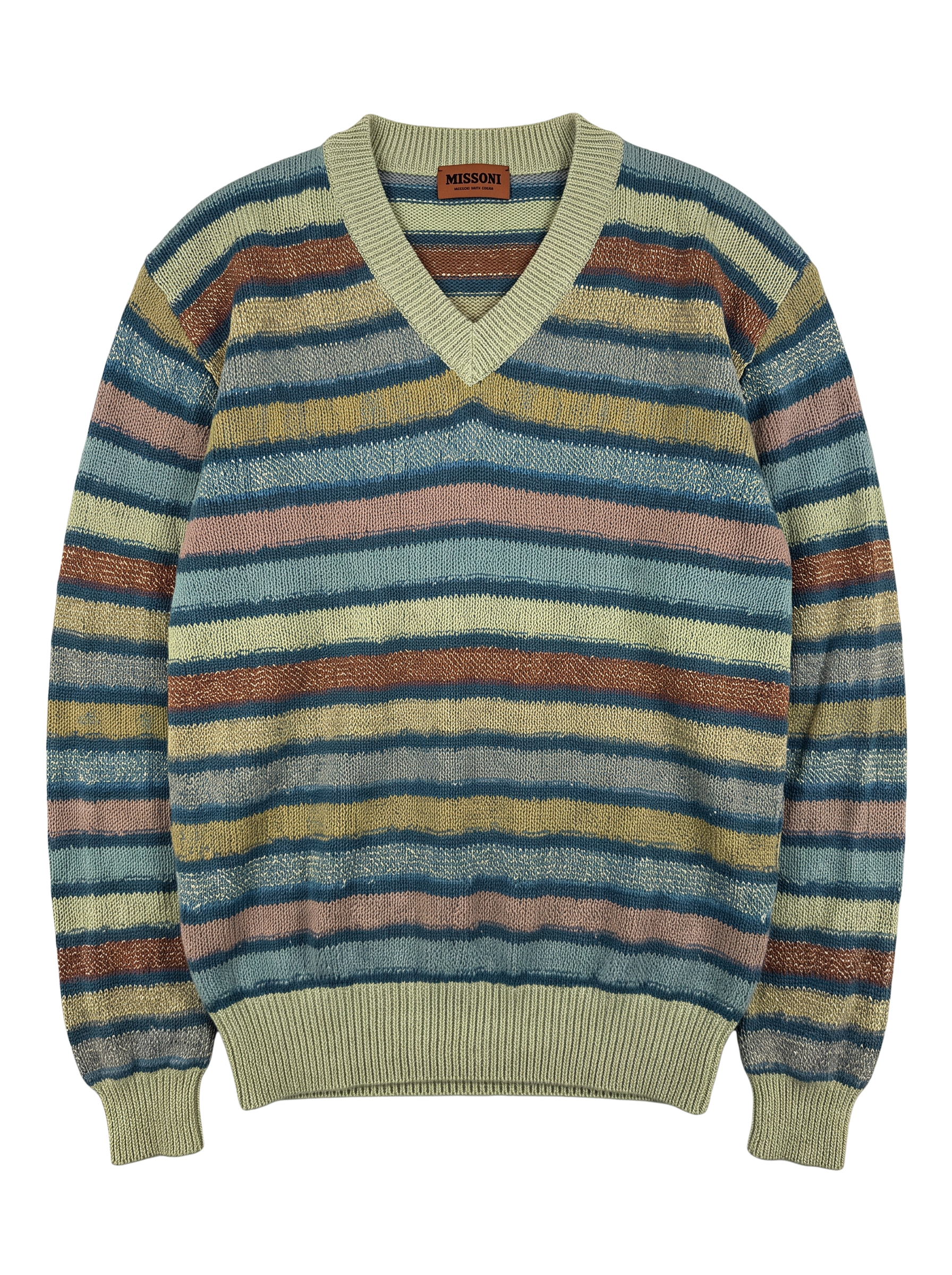 Missoni Archive-Strickpullover mit bunten Streifen und V-Ausschnitt als Einzelstück